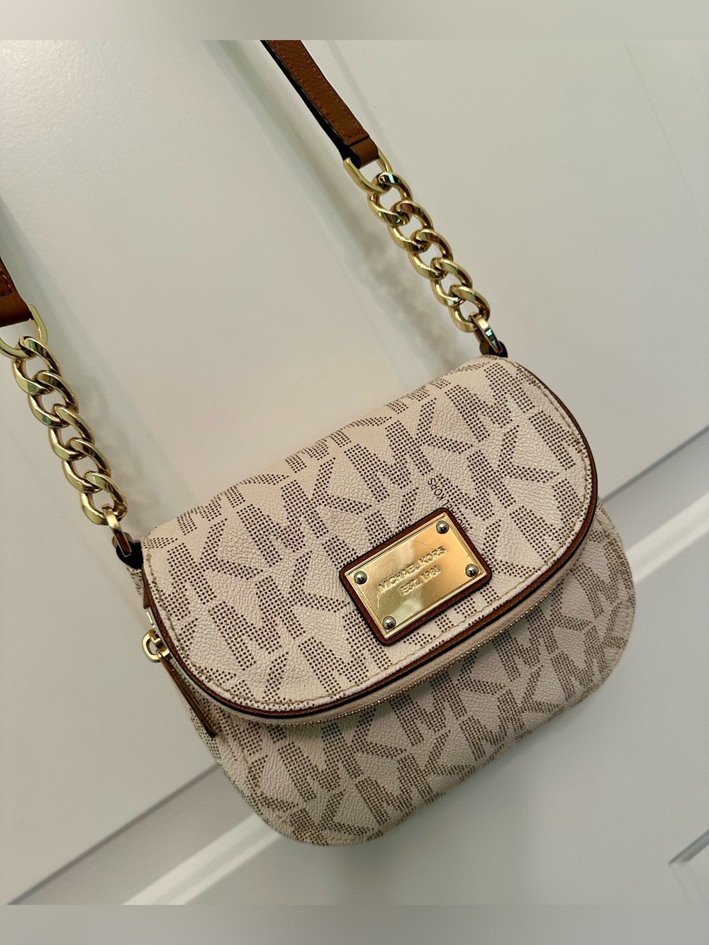 Michael Kors Cream & Brown MK Logo Crossbody Bag